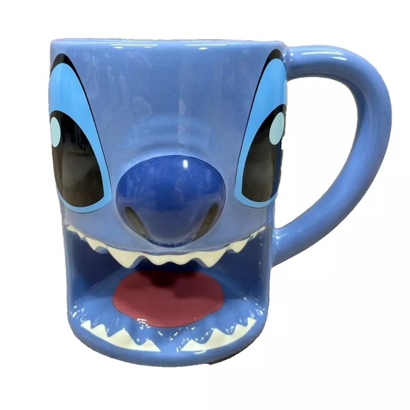 Disney Parks Lilo & Stitch Coffee Mug Cup Blue Ceramic Sculpted Open Mouthed - Picture 1 of 8